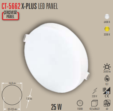 CT-5662 Sıva Altı Panel Led 25Watt